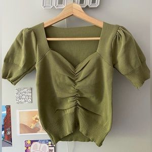 Cropped Green Heart Neckline Cinched Top